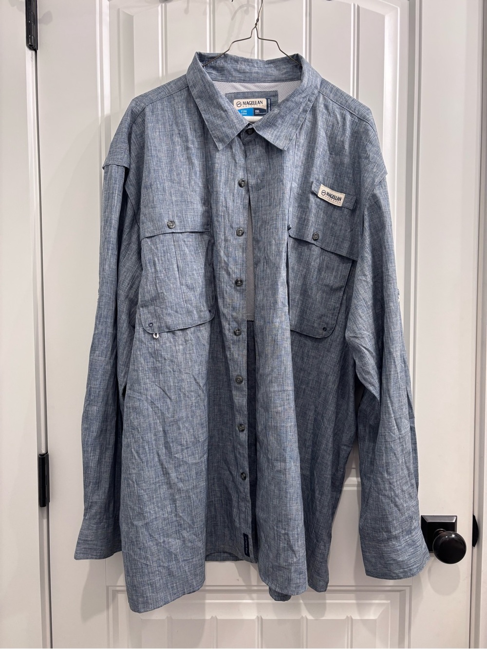 Magellan Outdoors Men's Light Blue Chambray Button-Up Shirt